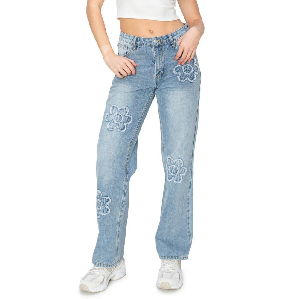 NWT Cali1850 Women's Floral Embroidered Light Blue Jeans Size 3/26 - Picture 7 of 12